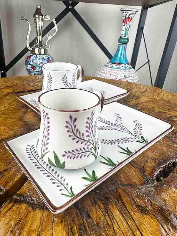 Mor Lavanta Motifli Çini Kahve Sunum Seti – Günlük Kahve Keyfi İçin - 2