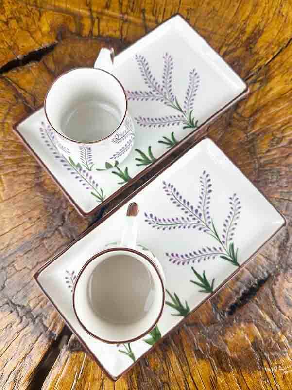 Mor Lavanta Motifli Çini Kahve Sunum Seti – Günlük Kahve Keyfi İçin - 3