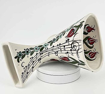 Müzikseverlere Özel Lale ve Notalar Seramik Gramofon – Akustik Telefon Hoparlörü - 2