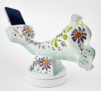 Müzikseverlere Özel Hediyelik Seramik Akustik Hoparlör – Papatya ve Sol Anahtarı Tasarımlı - Çini Evi