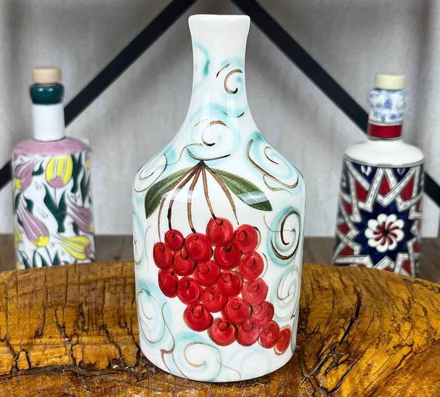 Üzüm Salkımı Desenli El İşi Zeytinyağı Şişesi 410 ml - 1
