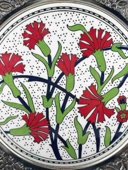 Öğretmene Hediye Karanfil Motifli Gümüş Tabak 25cm - 2