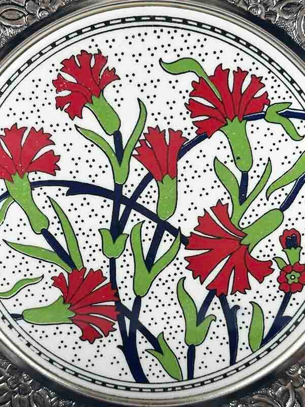Öğretmene Hediye Karanfil Motifli Gümüş Tabak 25cm - 2