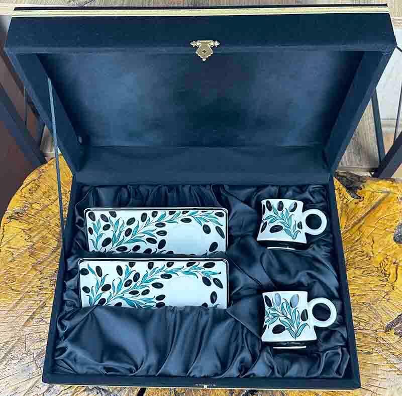 Olive Branch Pattern Ceramic Coffee Presentation Set - Corporate Design - 4