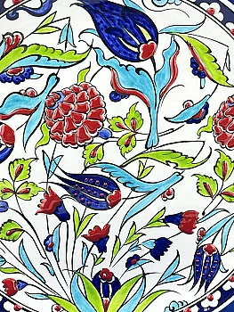 Osmanlı Çiçek Bahçesi Motifli 25 cm İznik Çini Tabak - 2