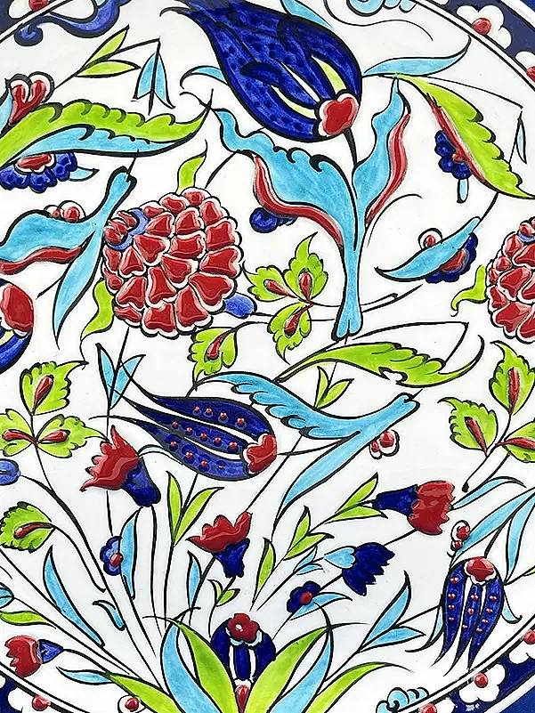 Osmanlı Çiçek Bahçesi Motifli 25 cm İznik Çini Tabak - 2