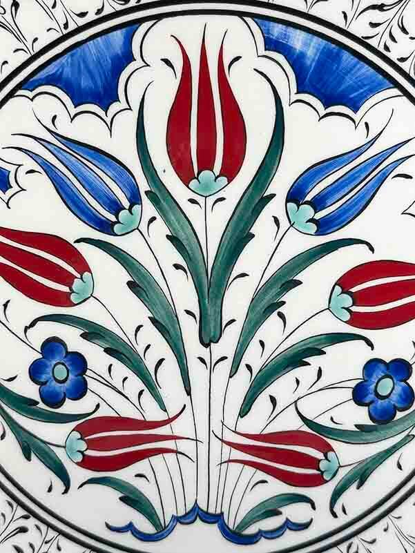 Osmanlı Lale Baharı Desenli İznik Tabak – VIP Kutulu Hediyelik 25 cm - 2