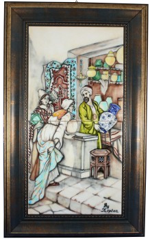 Osmanlı’da Pazar Sahnesi İznik Çini Pano 20 x 40 cm - 2