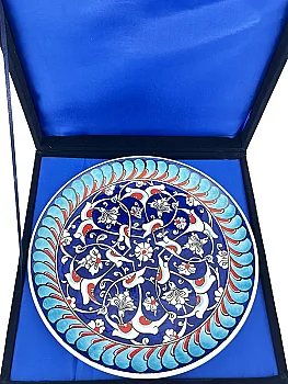 Özel Tören Hediyesi, Kobalt Rumi Motifli 25 cm İznik Çini Tabak - 3