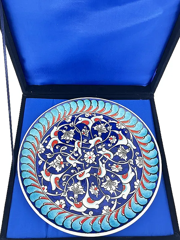 Özel Tören Hediyesi, Kobalt Rumi Motifli 25 cm İznik Çini Tabak - 3