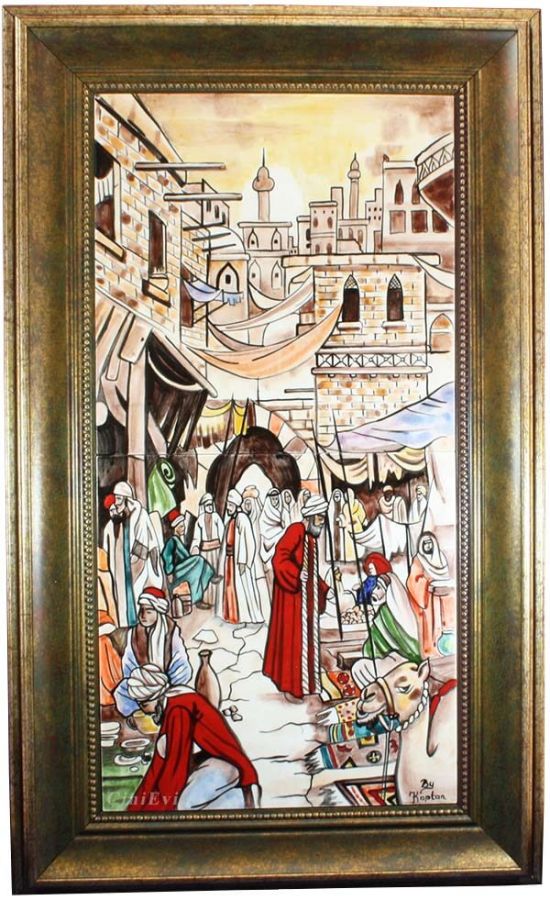 Pazar Sahnesi İznik Çini Pano 20 x 40 cm - 1