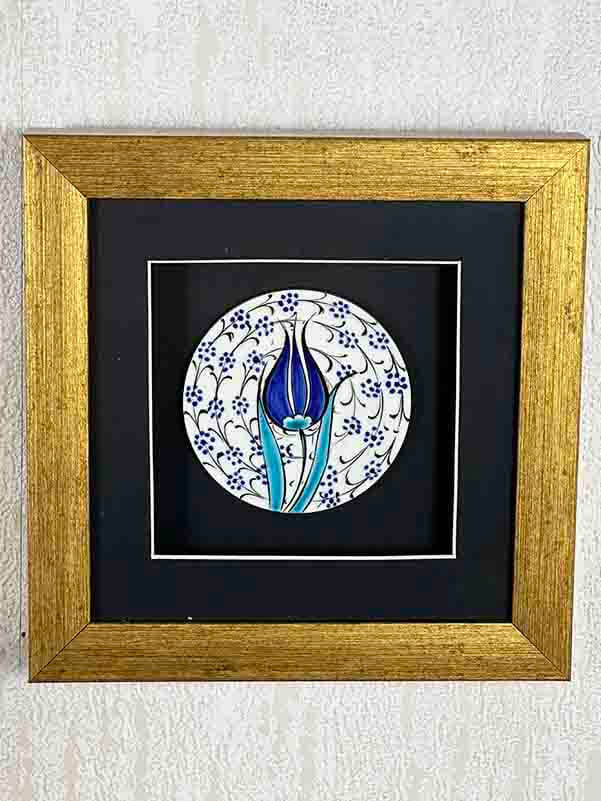 Plaque en céramique d’Iznik motif tulipe bleue - 5