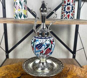 Prestijli Kültürel Hediye – Gümüş Kaplama İznik Çini İbrik Seti - Çini Evi