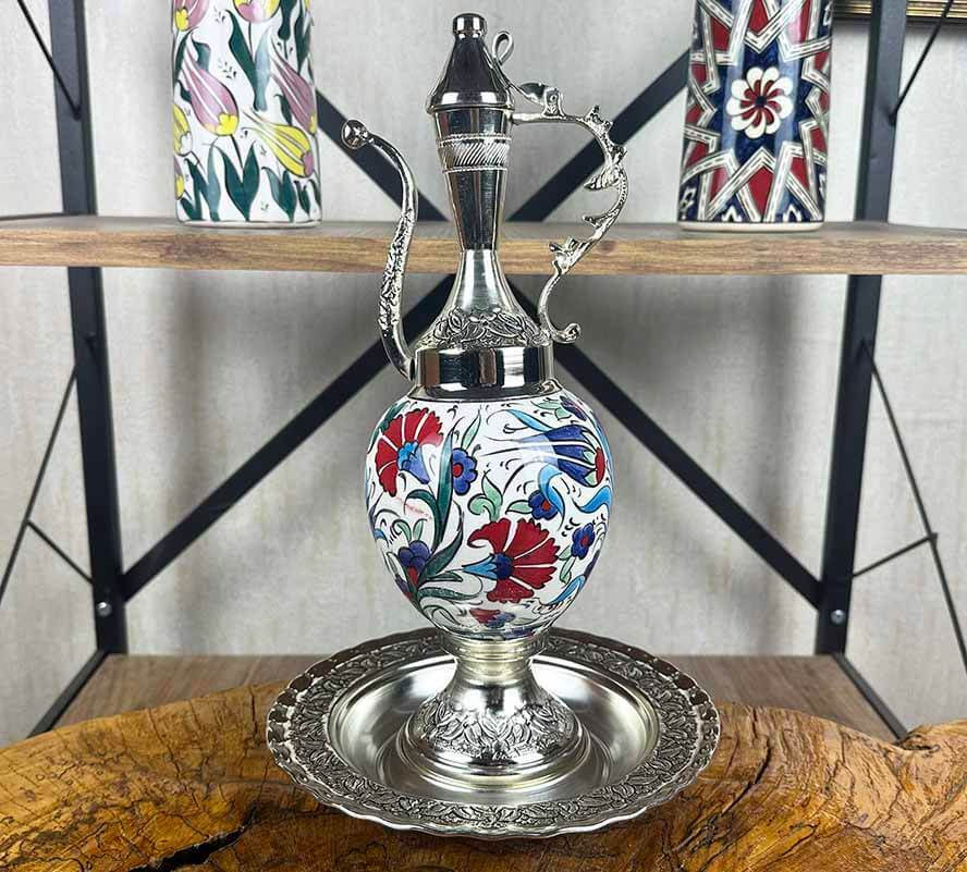 Protokol Hediyesi – Gümüş Kaplama İznik Çini İbrik Seti - 1
