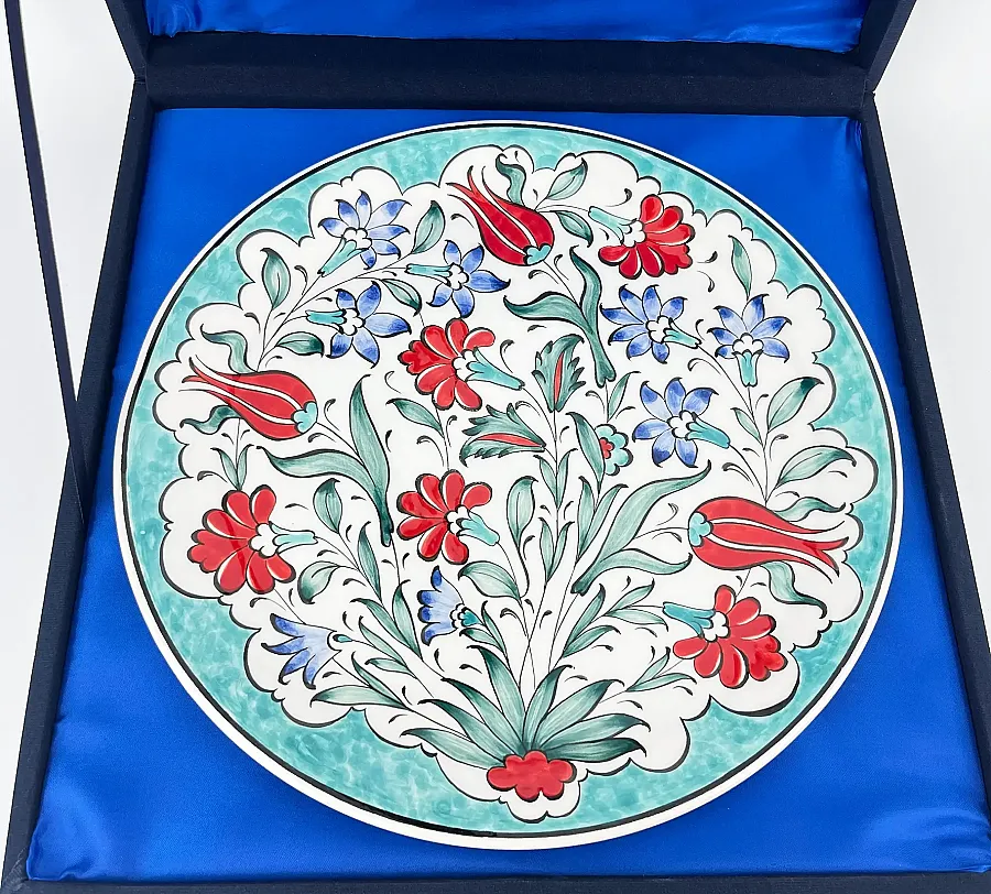 Red Tulip & Carnation Garden Iznik Ceramic Plate, 30 cm - 2