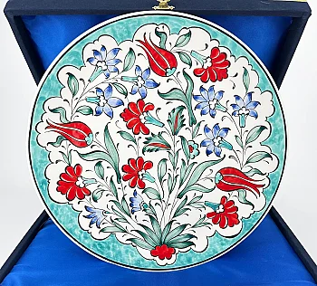 Red Tulip & Carnation Garden Iznik Ceramic Plate, 30 cm - 1