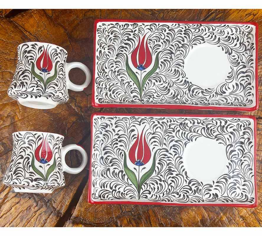Red Tulip Motif Coffee Presentation Set - Traditional Elegance - 1