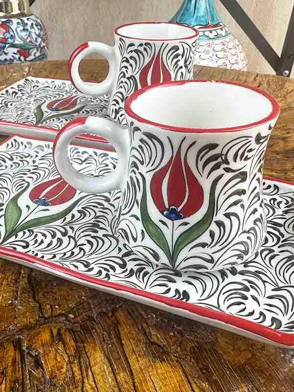 Red Tulip Motif Coffee Presentation Set - Traditional Elegance - 2