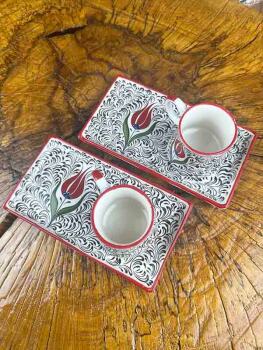 Red Tulip Motif Coffee Presentation Set - Traditional Elegance - 3