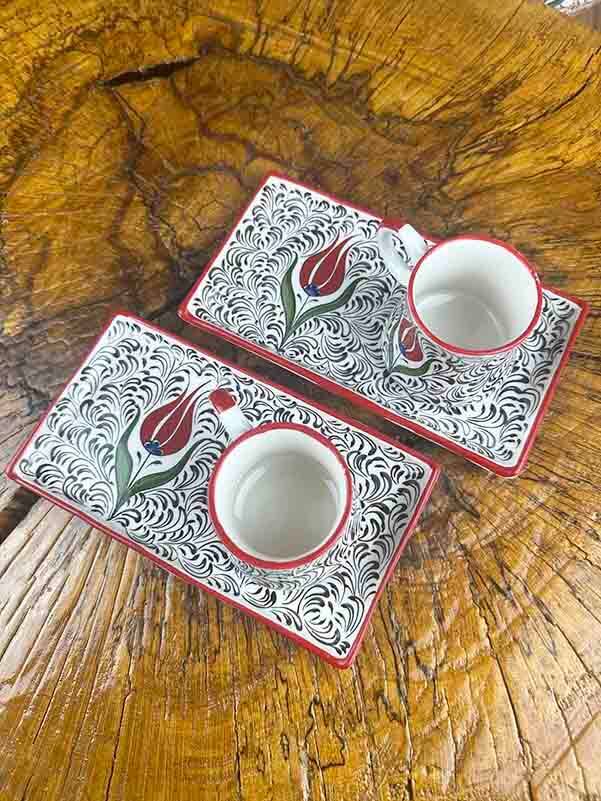 Red Tulip Motif Coffee Presentation Set - Traditional Elegance - 3