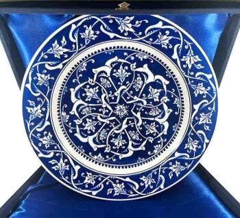 Rumi Desenli Mavi Beyaz İznik Çini Tabak - Çini Evi