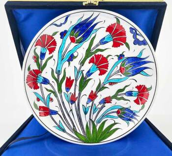 Saray Laleleri ve Karanfiller İznik Çini Tabak 25 cm | El İşi - Çini Evi