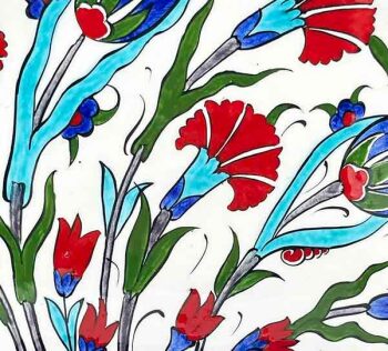 Saray Laleleri ve Karanfiller İznik Çini Tabak 25 cm | El İşi - 3