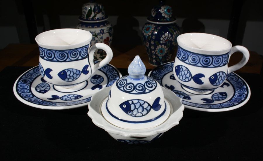 Sazan Motifli Çini Kahve Seti - 1