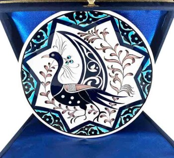 Selçuklu Kuşu Desenli 25cm İznik Çini Tabak - Çini Evi