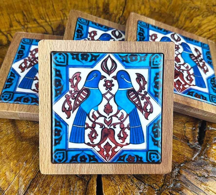 Selçuklu Kuşu Motifli Ahşap Bardak Altlığı Takımı - 1