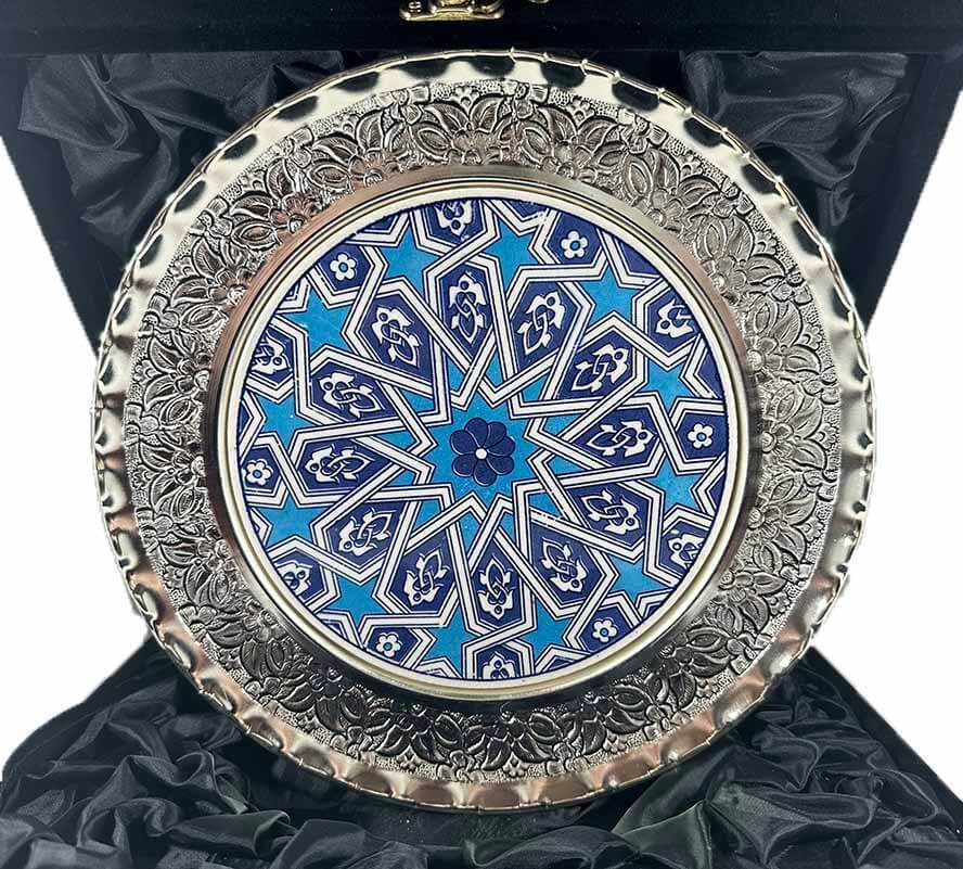 Selçuklu yıldızı Motifli Gümüş Tabak 25cm - 1