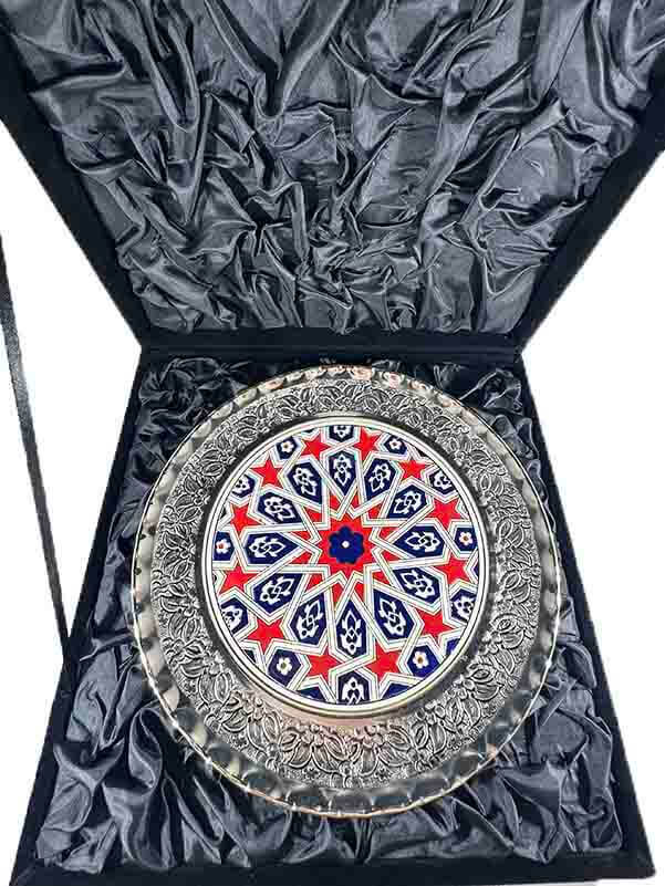Selçuklu yıldızı Motifli Gümüş Tabak 25cm - 2