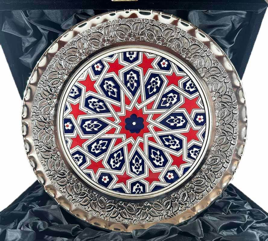 Selçuklu yıldızı Motifli Gümüş Tabak 25cm - 1