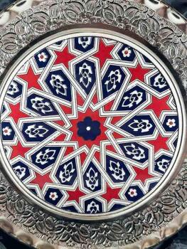 Selçuklu yıldızı Motifli Gümüş Tabak 25cm - 3