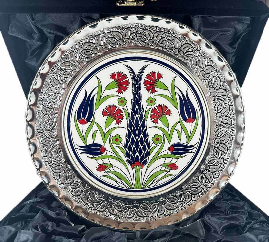Selvi Ağacı Motifli Gümüş Tabak 25cm - 1