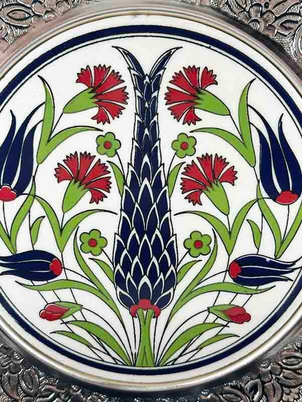 Selvi Ağacı Motifli Gümüş Tabak 25cm - 3