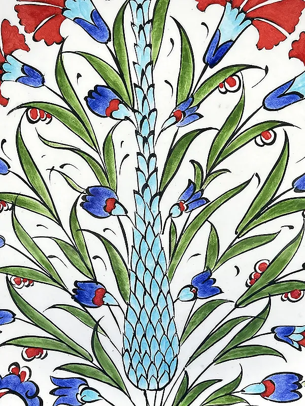 Selvi ve Karanfil Motifli 25 cm İznik Çini Tabak - 2