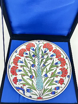 Selvi ve Karanfil Motifli 25 cm İznik Çini Tabak - 3