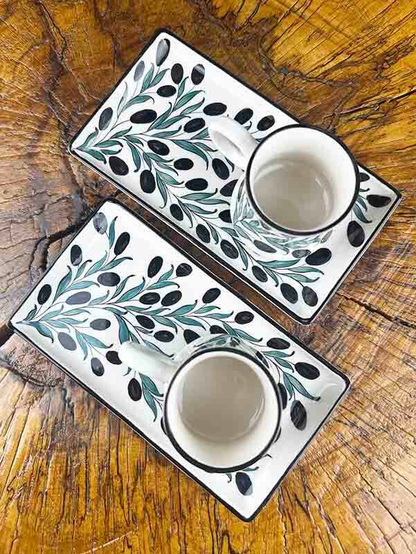 Set de présentation pour café en céramique d’Iznik à motif de branche d’olivier – design institutionnel - 3