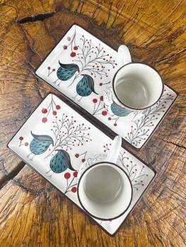 Set de présentation pour café en céramique d’Iznik Oiseau de sagesse et de paix - 3