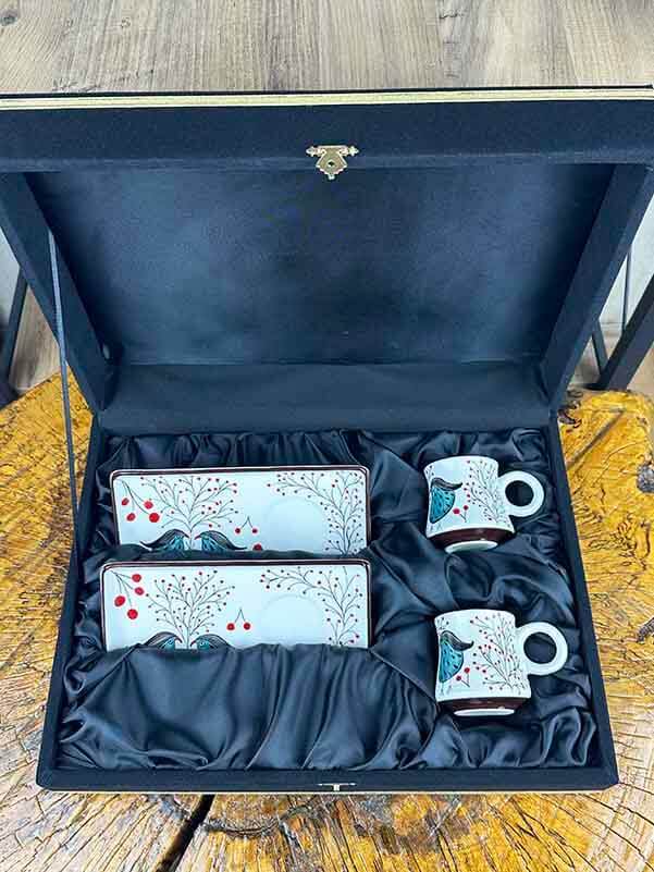 Set de présentation pour café en céramique d’Iznik Oiseau de sagesse et de paix - 5