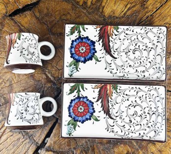 Set de présentation pour café d’Iznik à fleur hatayi style Damas – cadeau nouvelle maison et jour spécial - 1