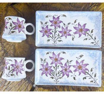 Set de présentation pour café style Iznik à bouquet de fleurs mauves – cadeau spécial - Çini Evi