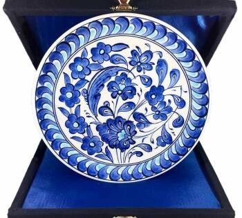 Iznik Tile Plate | Blue Lotus and Floral Pattern 18 cm - Çini Evi