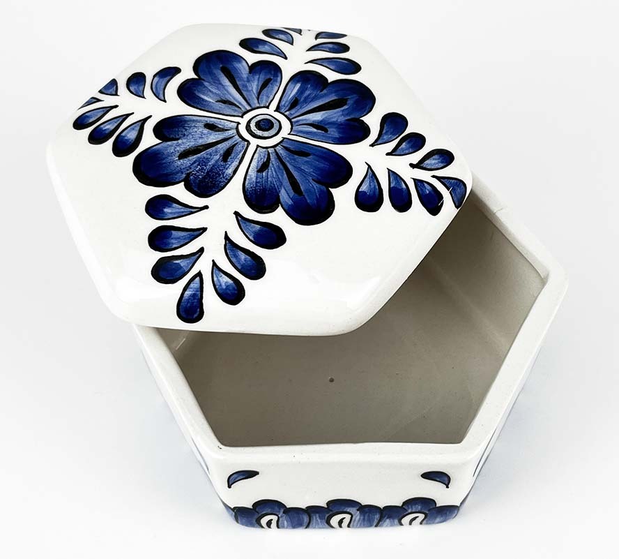 Traditional Blue Pench Motif Hexagonal Ceramic Keepsake Box - 2