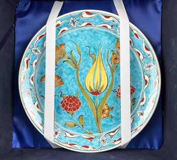 Turkuaz Zarafet – İznik Çini Vazo Tabak Seti - 4