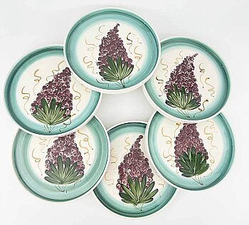 Üzüm Salkımı Desenli 6’lı Seramik Servis Tabağı Seti 19 cm - Çini Evi