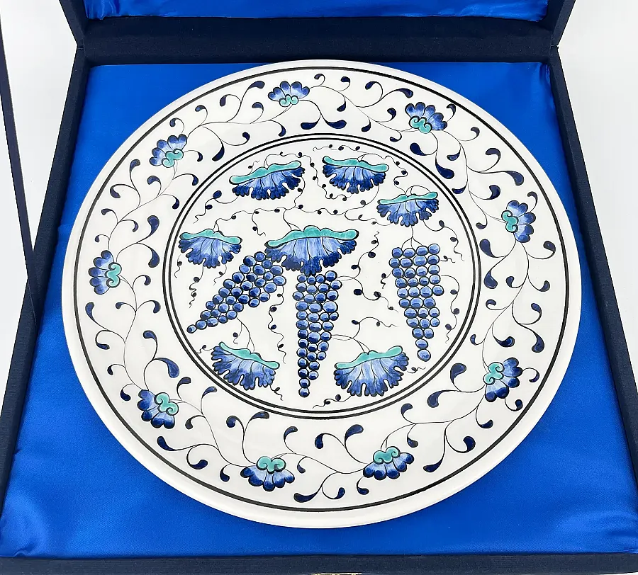 Üzüm Salkımı Motifli Kobalt Turkuaz 30 cm İznik Çini Tabak - 2