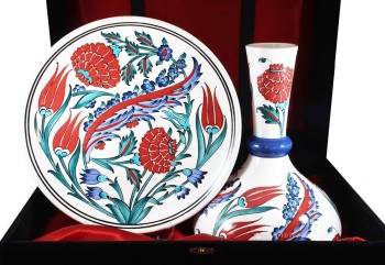 Vip Düğün Hediyesi İznik Çini Vazo ve Tabak Set - Çini Evi (1)