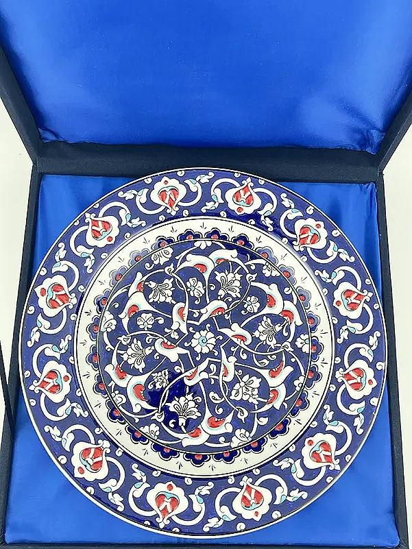 Vip Kurumsal Hediye, Kobalt Rumi Motifli 30 cm İznik Çini Tabak - 3